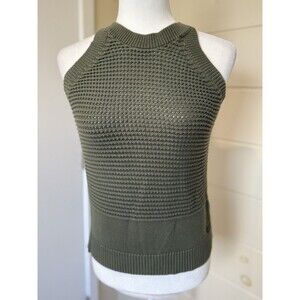 Calvin Klein Knit Top Womens Sz XS Olive Green Open Stitch Sleeveless Casual
